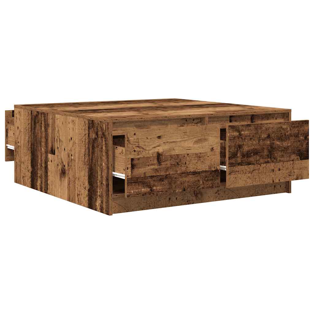Coffee Table with Drawers Old Wood 100x100x40 cm