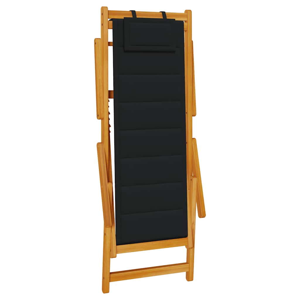 Black Acacia Folding Beach Chair with Armrests - Textilene Comfort