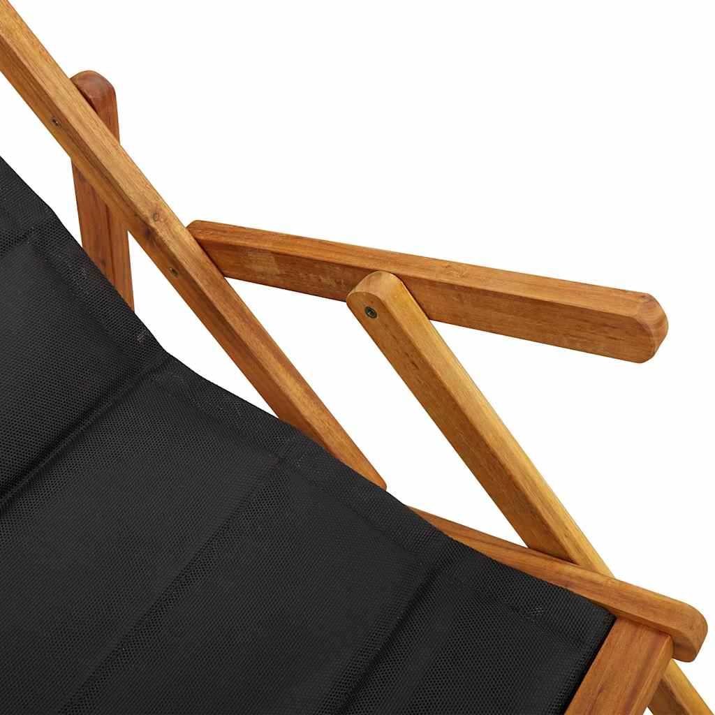 Black Acacia Folding Beach Chair with Armrests - Textilene Comfort