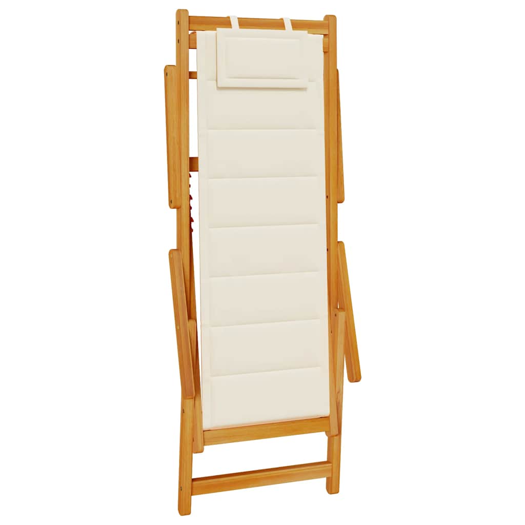 Cream Acacia Wood & Textilene Folding Beach Chair with Armrests