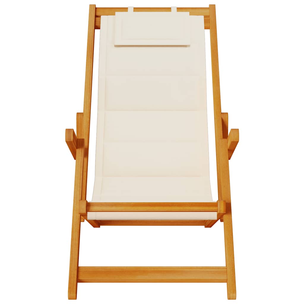 Cream Acacia Wood & Textilene Folding Beach Chair with Armrests