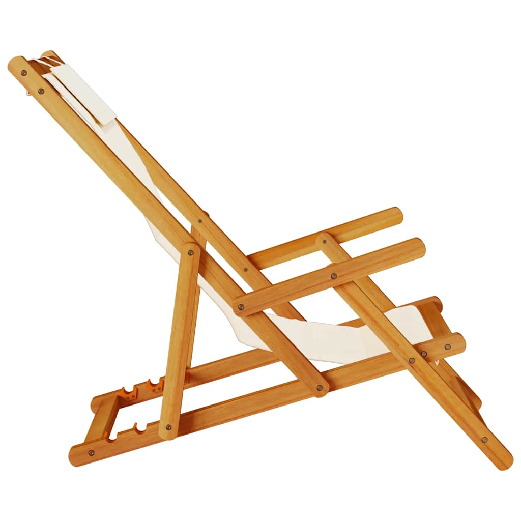 Cream Acacia Wood & Textilene Folding Beach Chair with Armrests