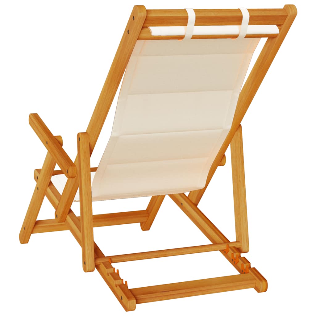Cream Acacia Wood & Textilene Folding Beach Chair with Armrests