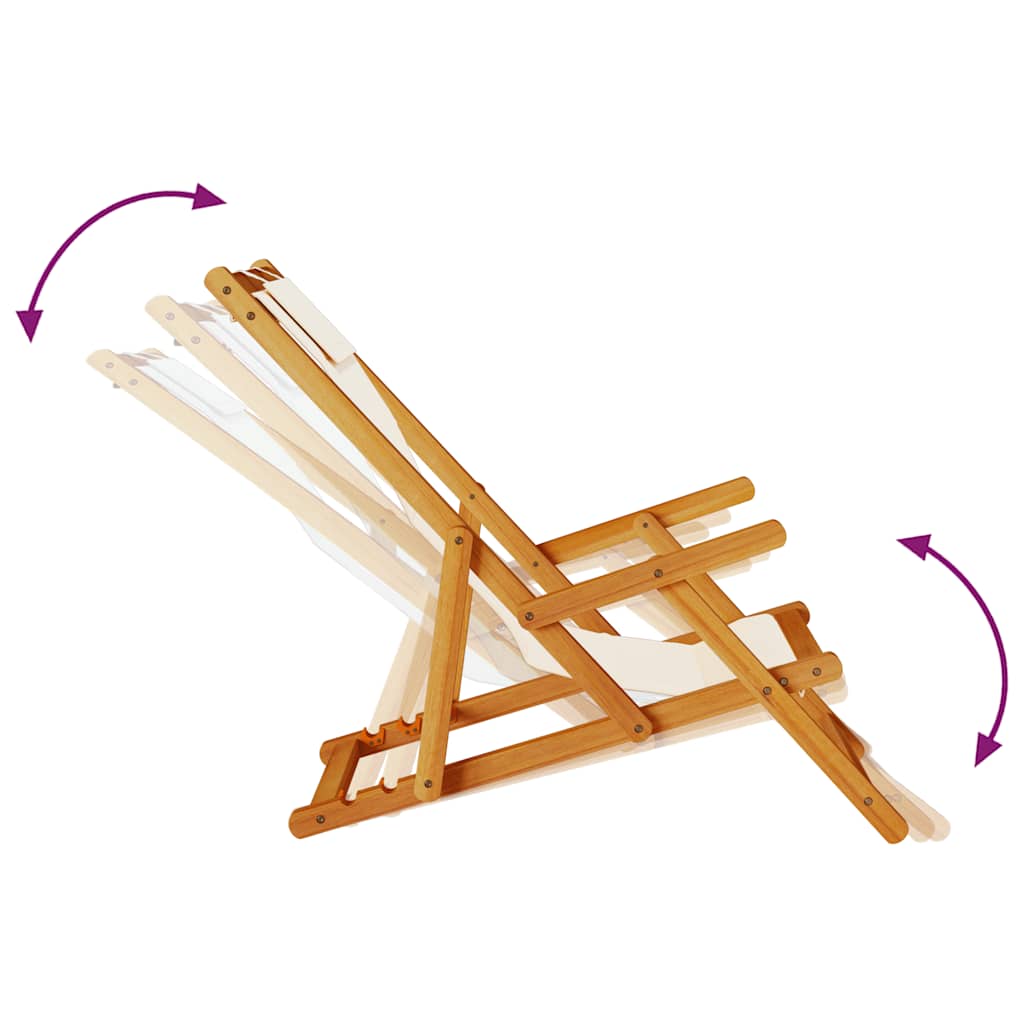 Cream Acacia Wood & Textilene Folding Beach Chair with Armrests