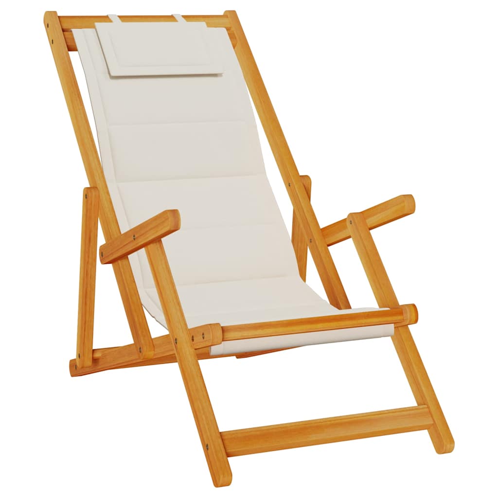 Light Grey Acacia Wood Folding Beach Chair with Armrests