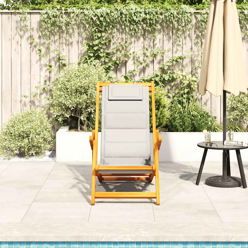 Light Grey Acacia Wood Folding Beach Chair with Armrests