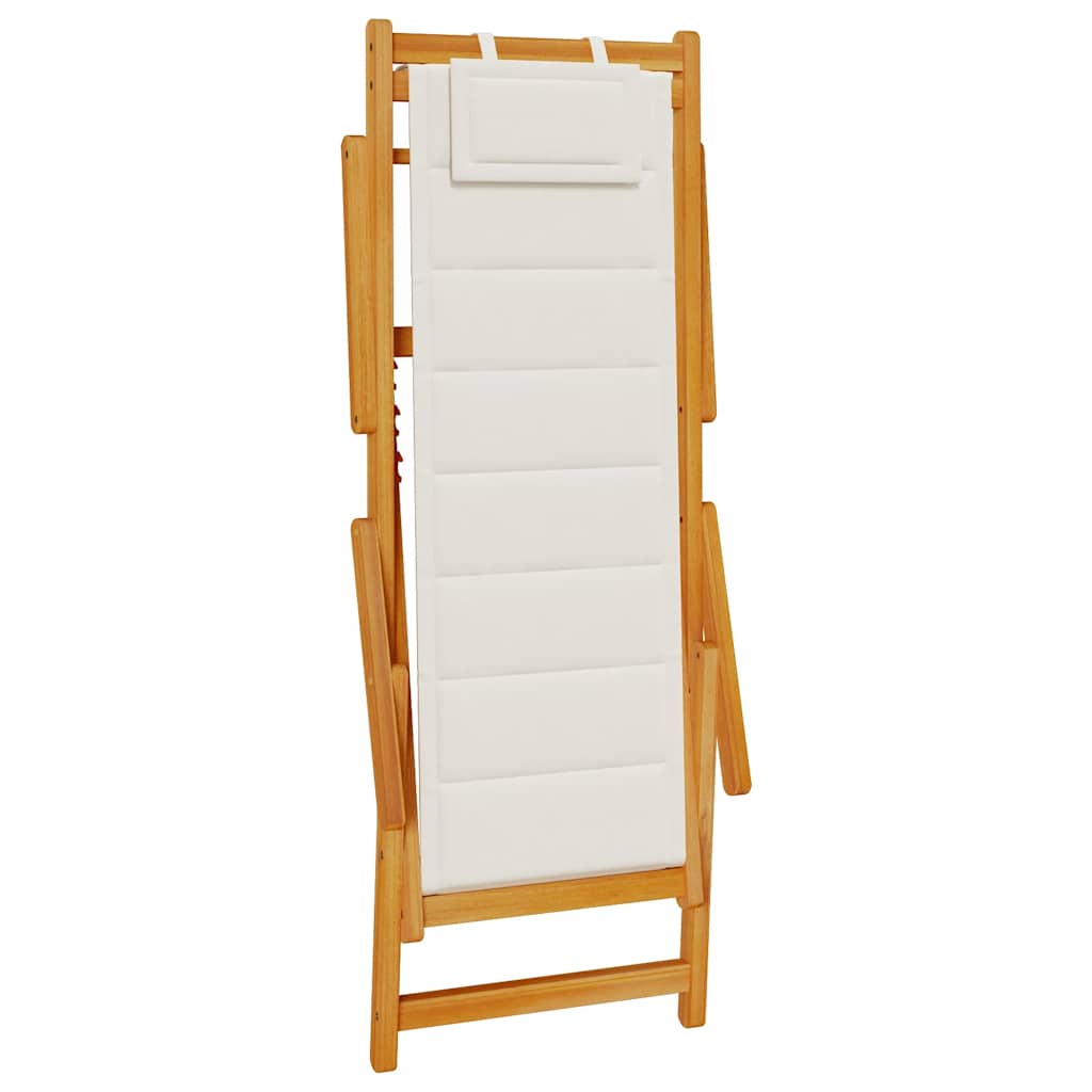 Light Grey Acacia Wood Folding Beach Chair with Armrests