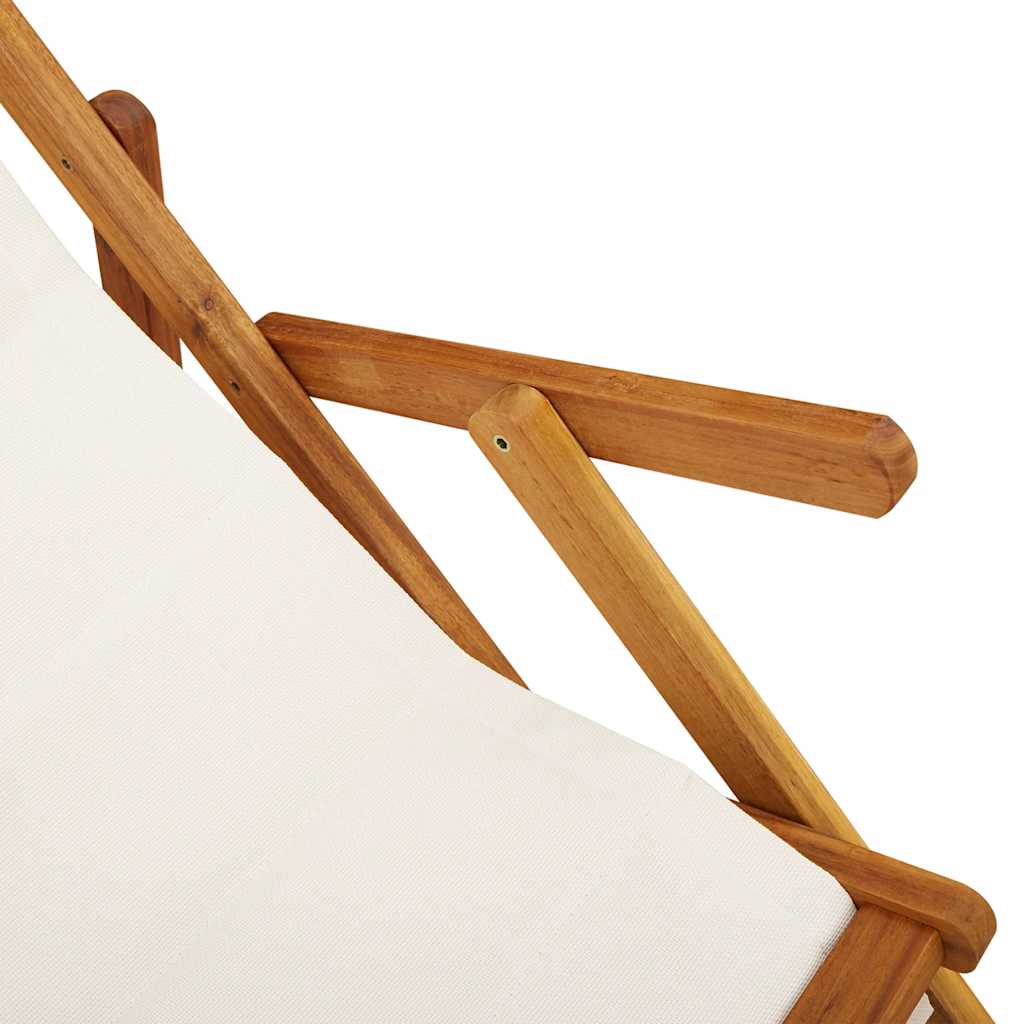 Light Grey Acacia Wood Folding Beach Chair with Armrests