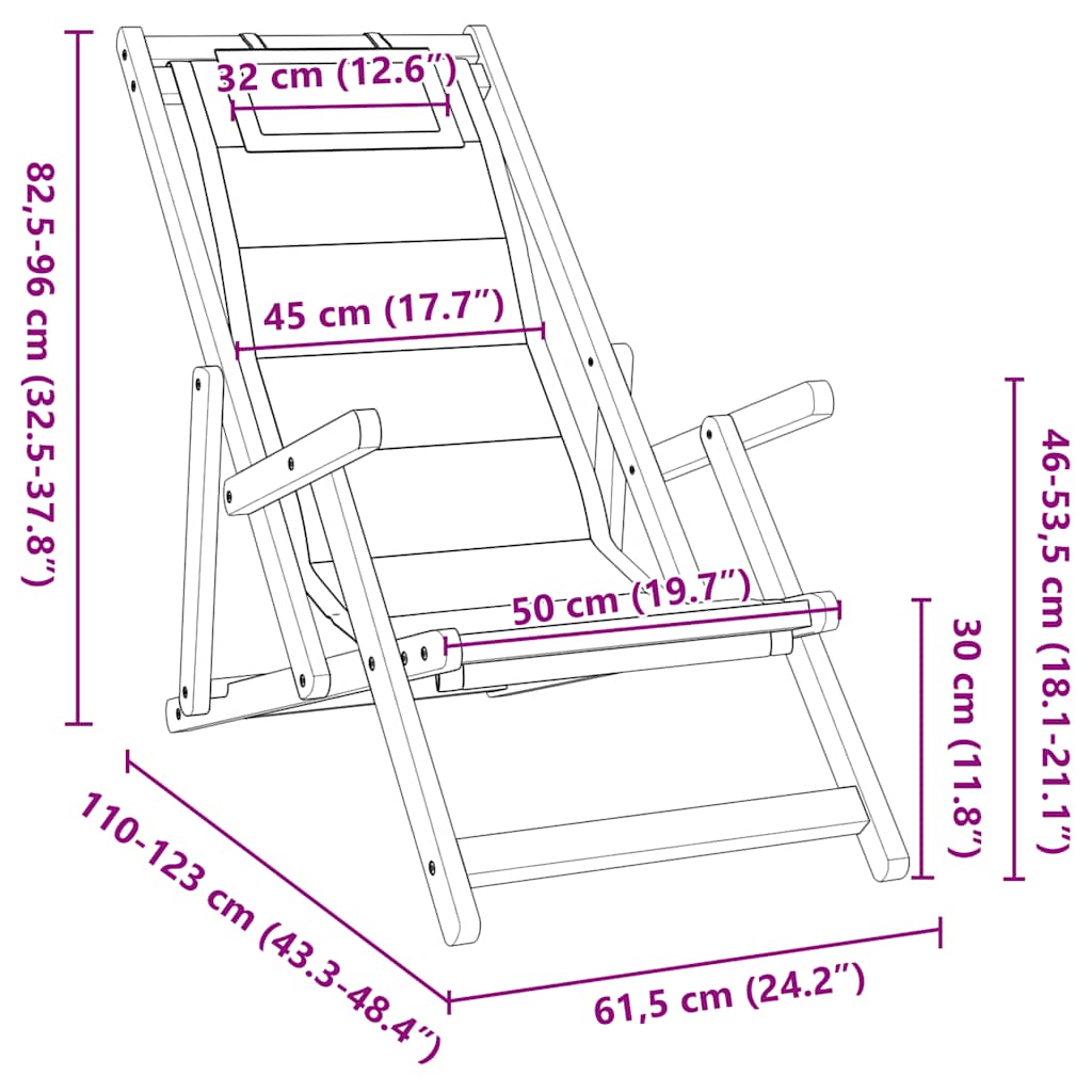Light Grey Acacia Wood Folding Beach Chair with Armrests