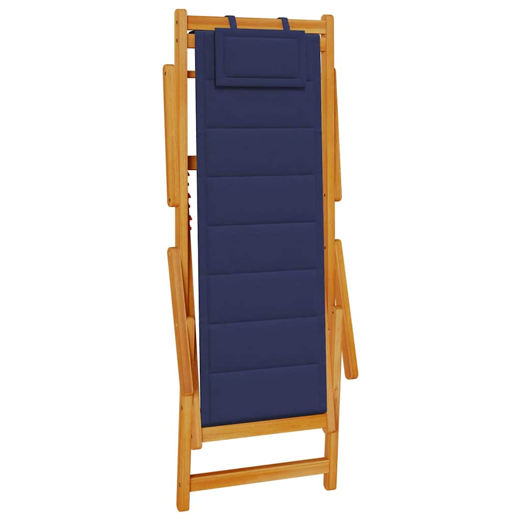 Blue Acacia Wood Folding Beach Chair with Textilene Armrests