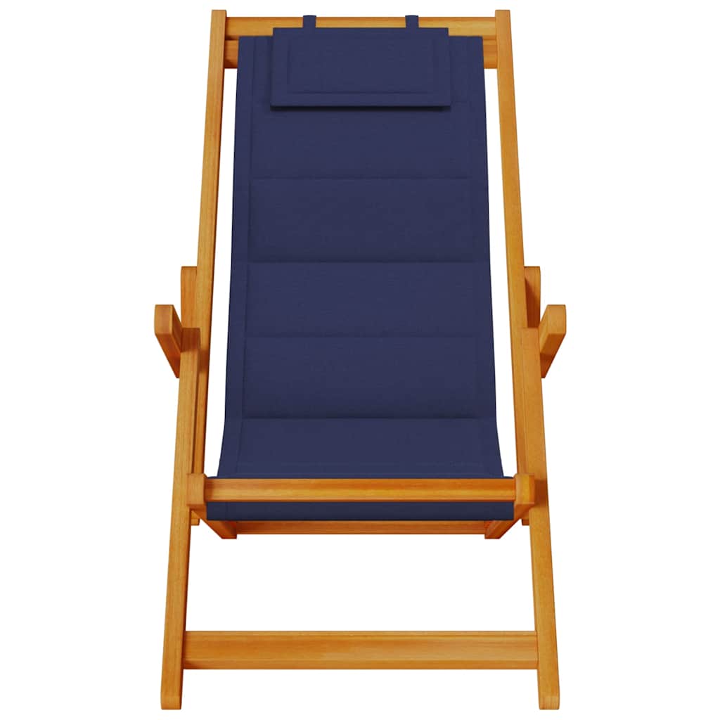 Blue Acacia Wood Folding Beach Chair with Textilene Armrests