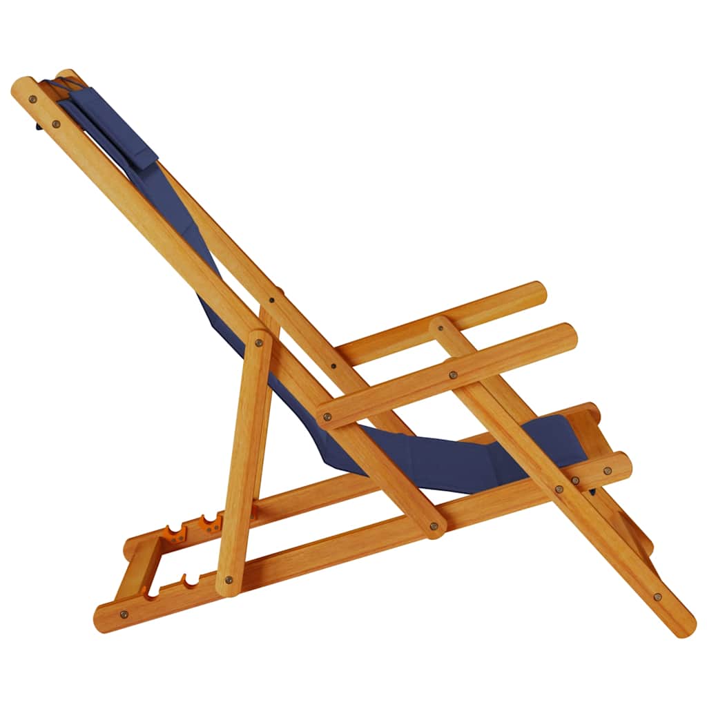 Blue Acacia Wood Folding Beach Chair with Textilene Armrests