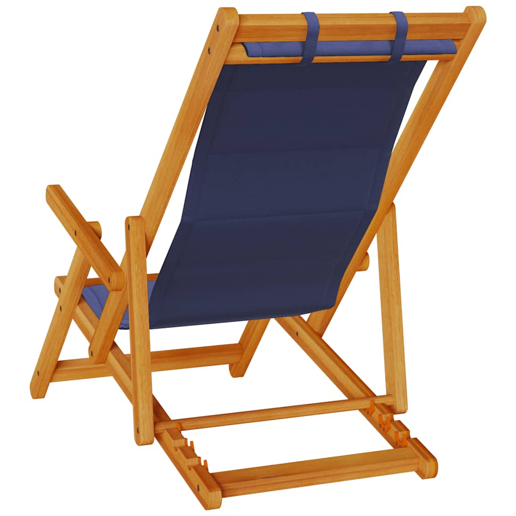 Blue Acacia Wood Folding Beach Chair with Textilene Armrests