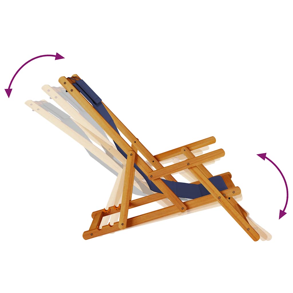Blue Acacia Wood Folding Beach Chair with Textilene Armrests