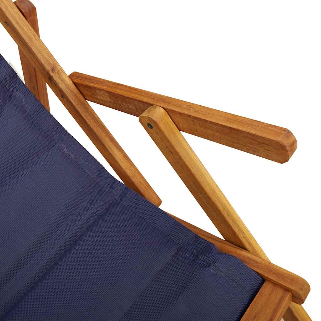 Blue Acacia Wood Folding Beach Chair with Textilene Armrests