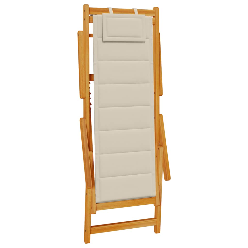 Foldable Taupe Beach Chair with Armrests - Acacia Wood & Textilene