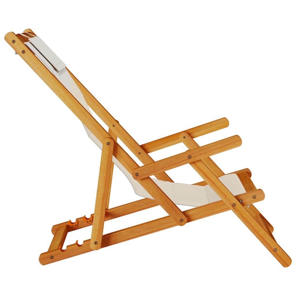 Foldable Taupe Beach Chair with Armrests - Acacia Wood & Textilene