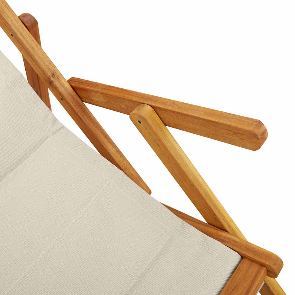 Foldable Taupe Beach Chair with Armrests - Acacia Wood & Textilene