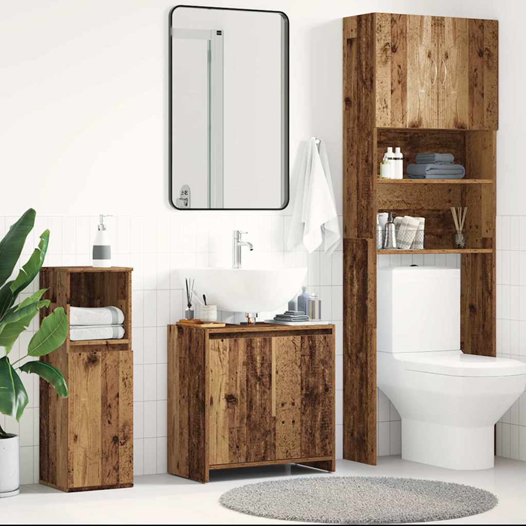 Rustic Bathroom Sink Cabinet 60cm | Old Engineered Wood Finish