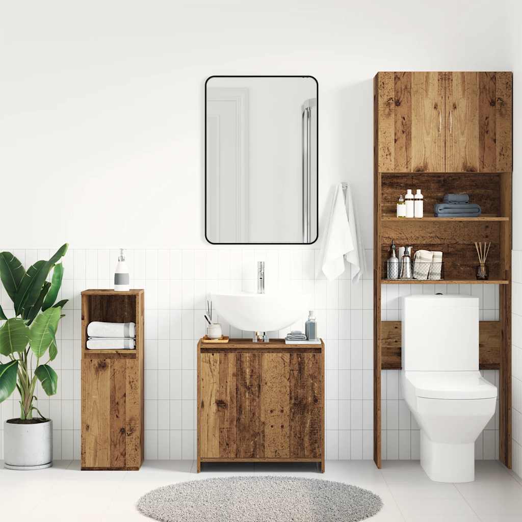 Rustic Bathroom Sink Cabinet 60cm | Old Engineered Wood Finish