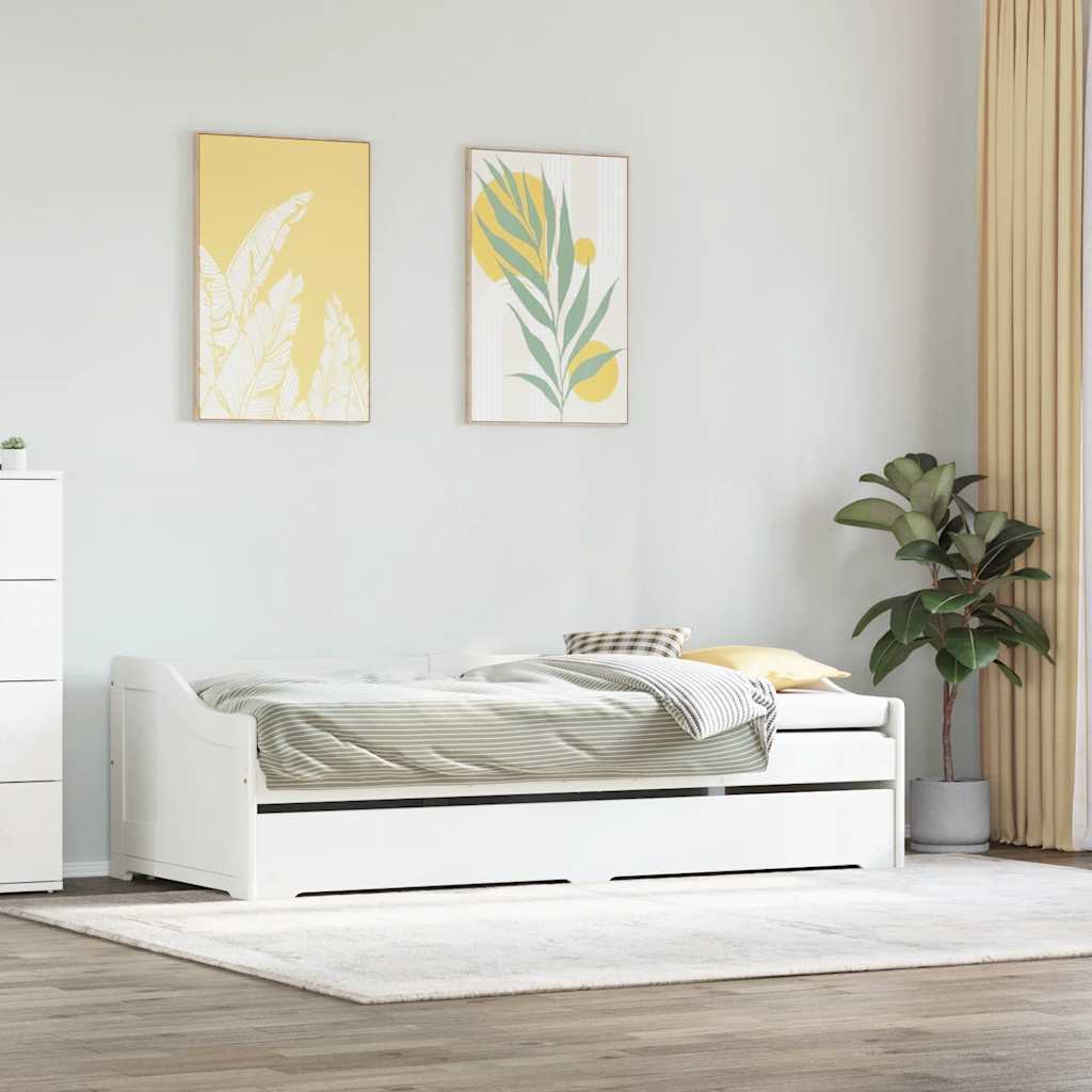 White Wood Daybed with Trundle, 90x200 cm - No Mattress Included