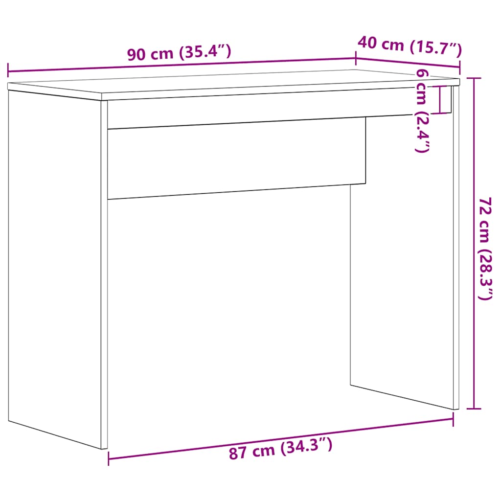 Compact Black Oak Desk - 90x40x72 cm Engineered Wood