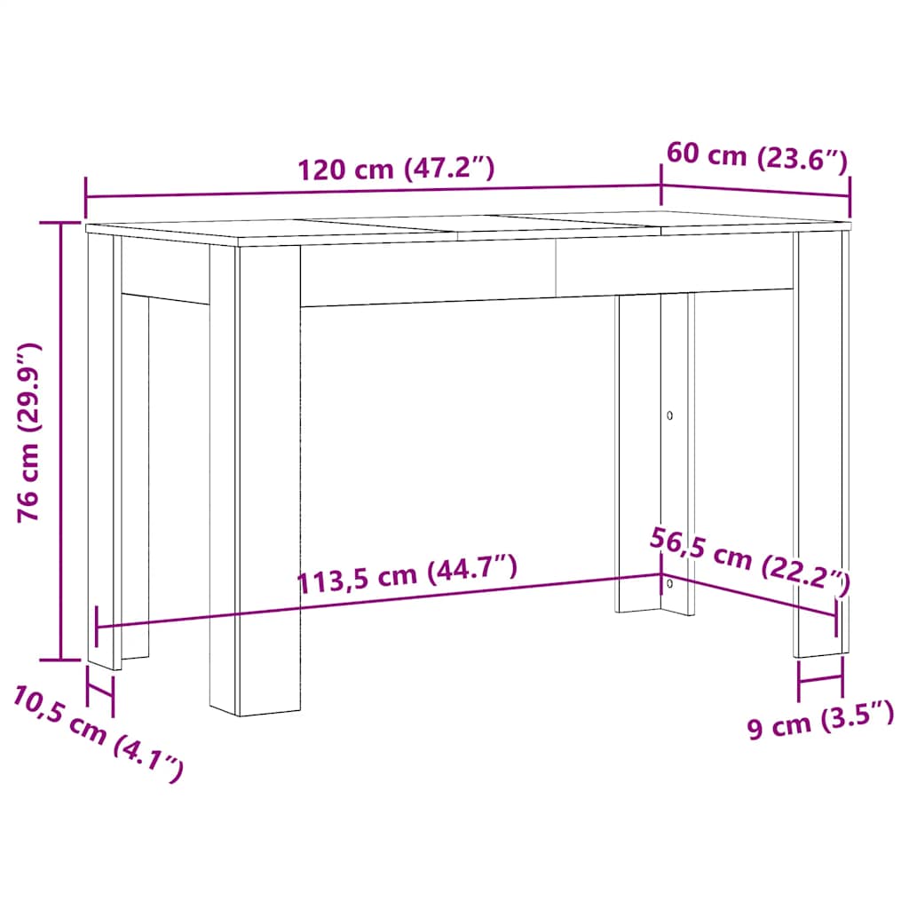 Stylish Black Oak Dining Table 120x60x76 cm - Engineered Wood