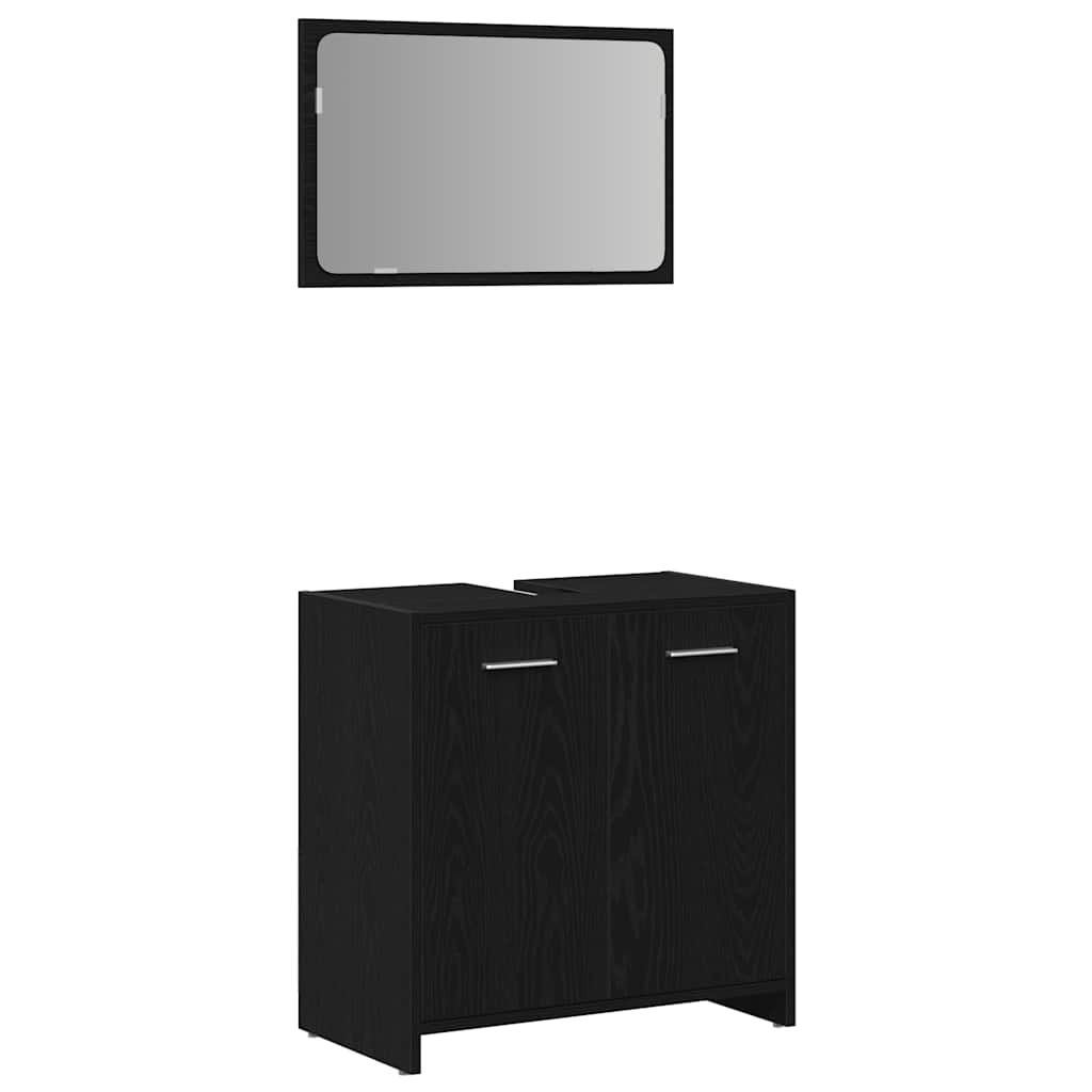 Black Oak Bathroom Cabinet with Mirror - Engineered Wood