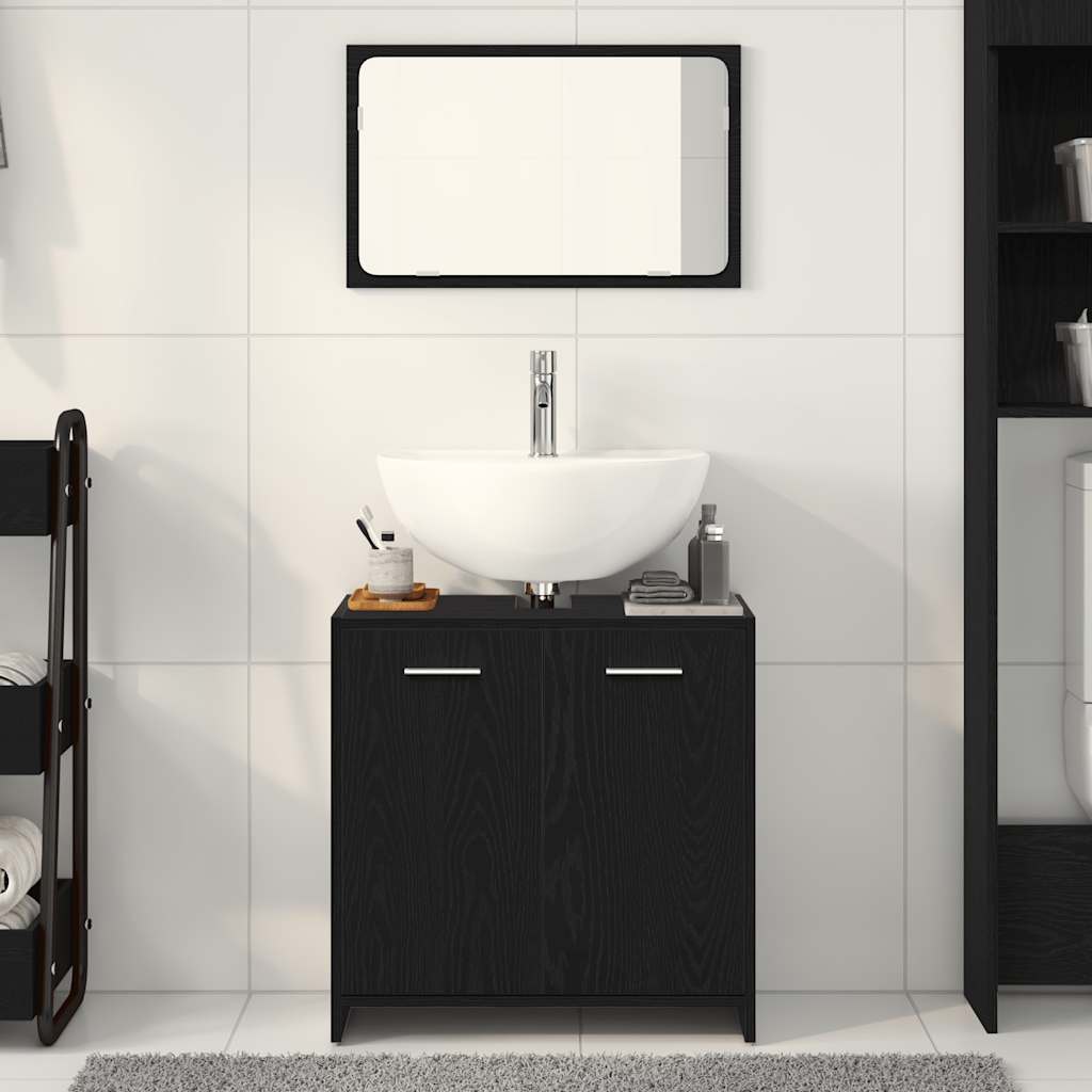 Black Oak Bathroom Cabinet with Mirror - Engineered Wood