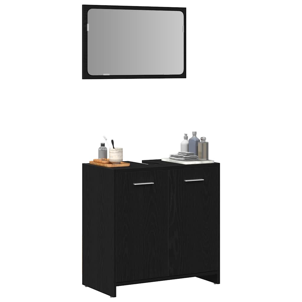 Black Oak Bathroom Cabinet with Mirror - Engineered Wood