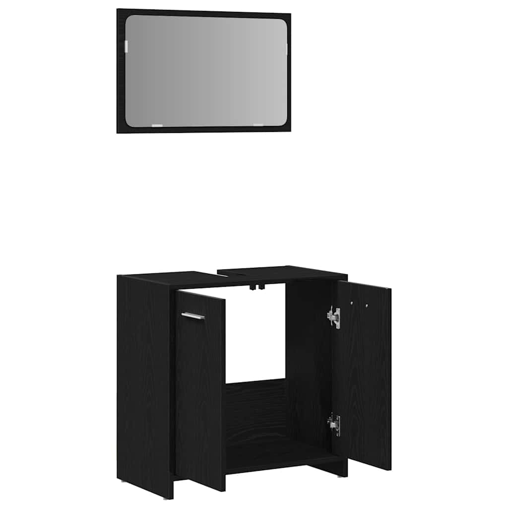 Black Oak Bathroom Cabinet with Mirror - Engineered Wood