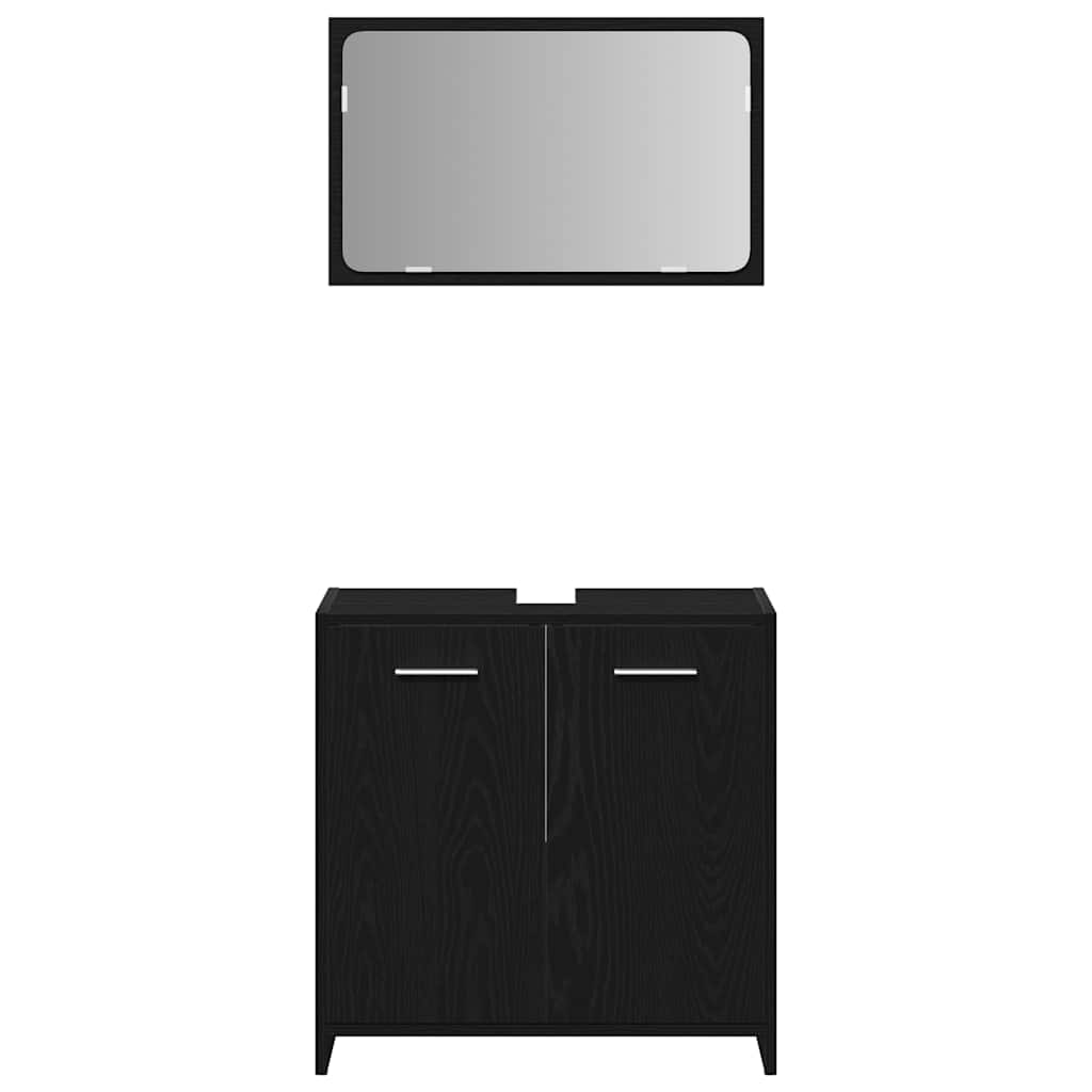 Black Oak Bathroom Cabinet with Mirror - Engineered Wood