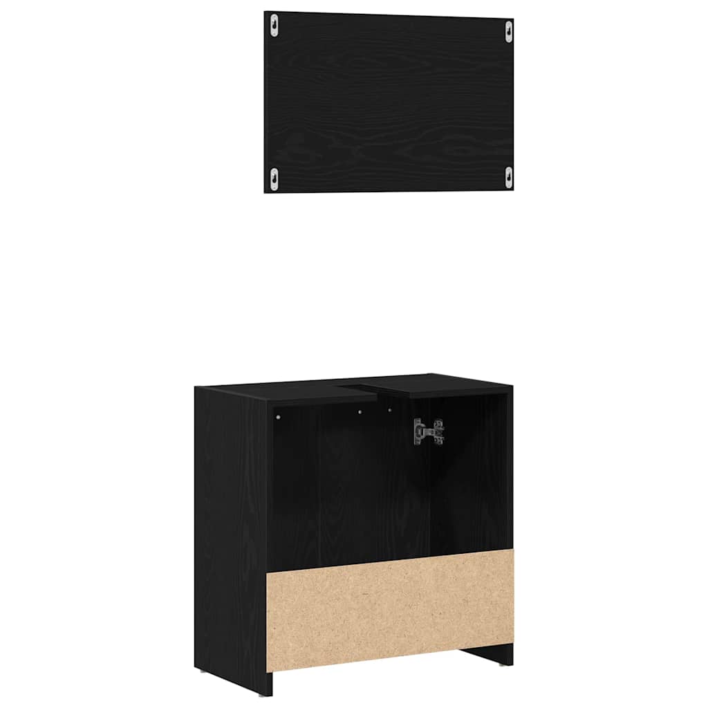 Black Oak Bathroom Cabinet with Mirror - Engineered Wood