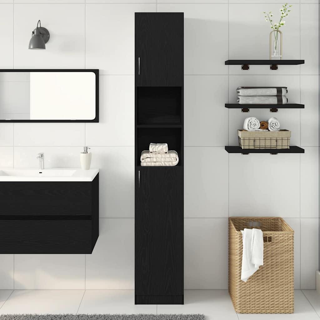 Black Oak Bathroom Cabinet - Engineered Wood 32x25.5x190 cm