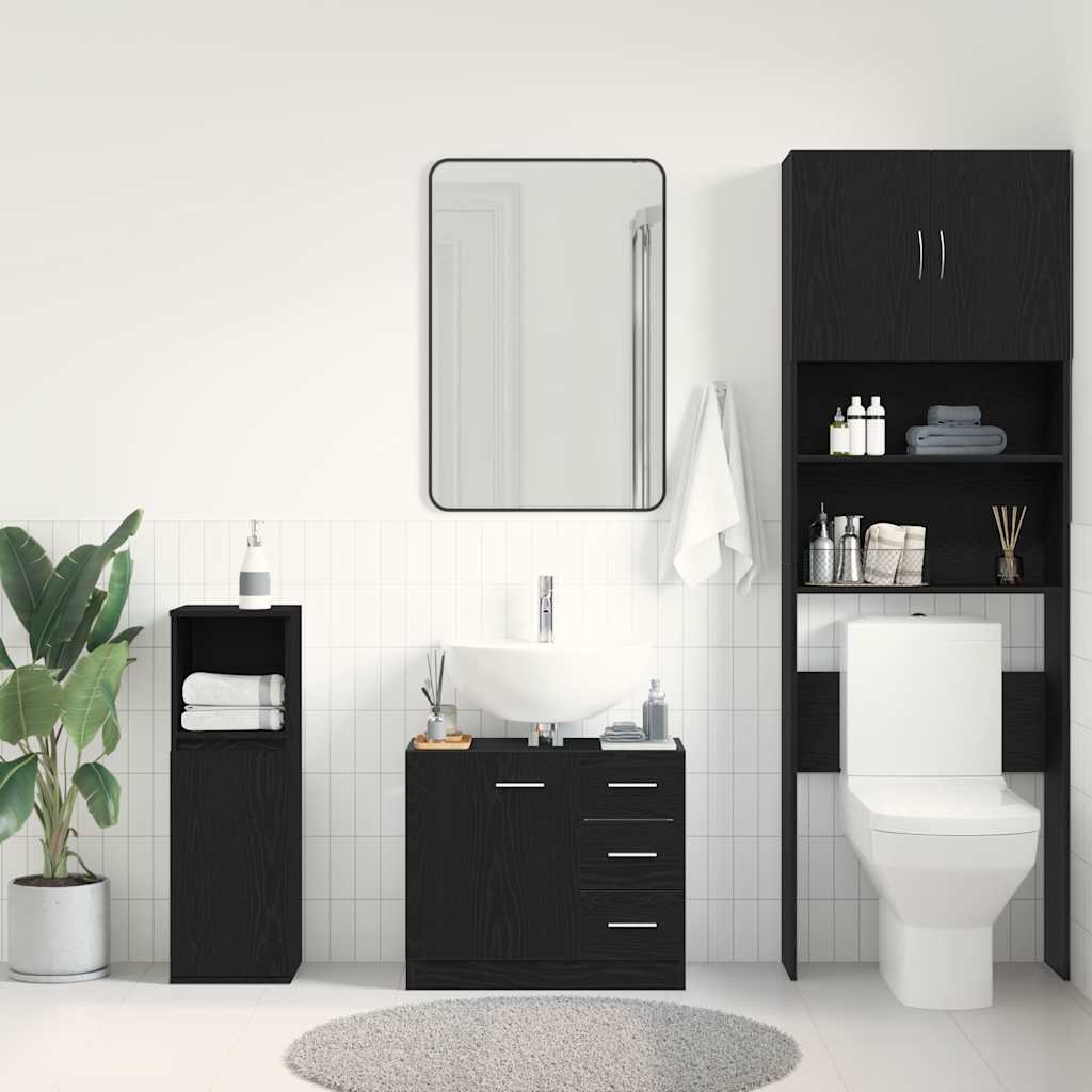 Black Oak Sink Cabinet 63x30x54 cm - Durable Engineered Wood