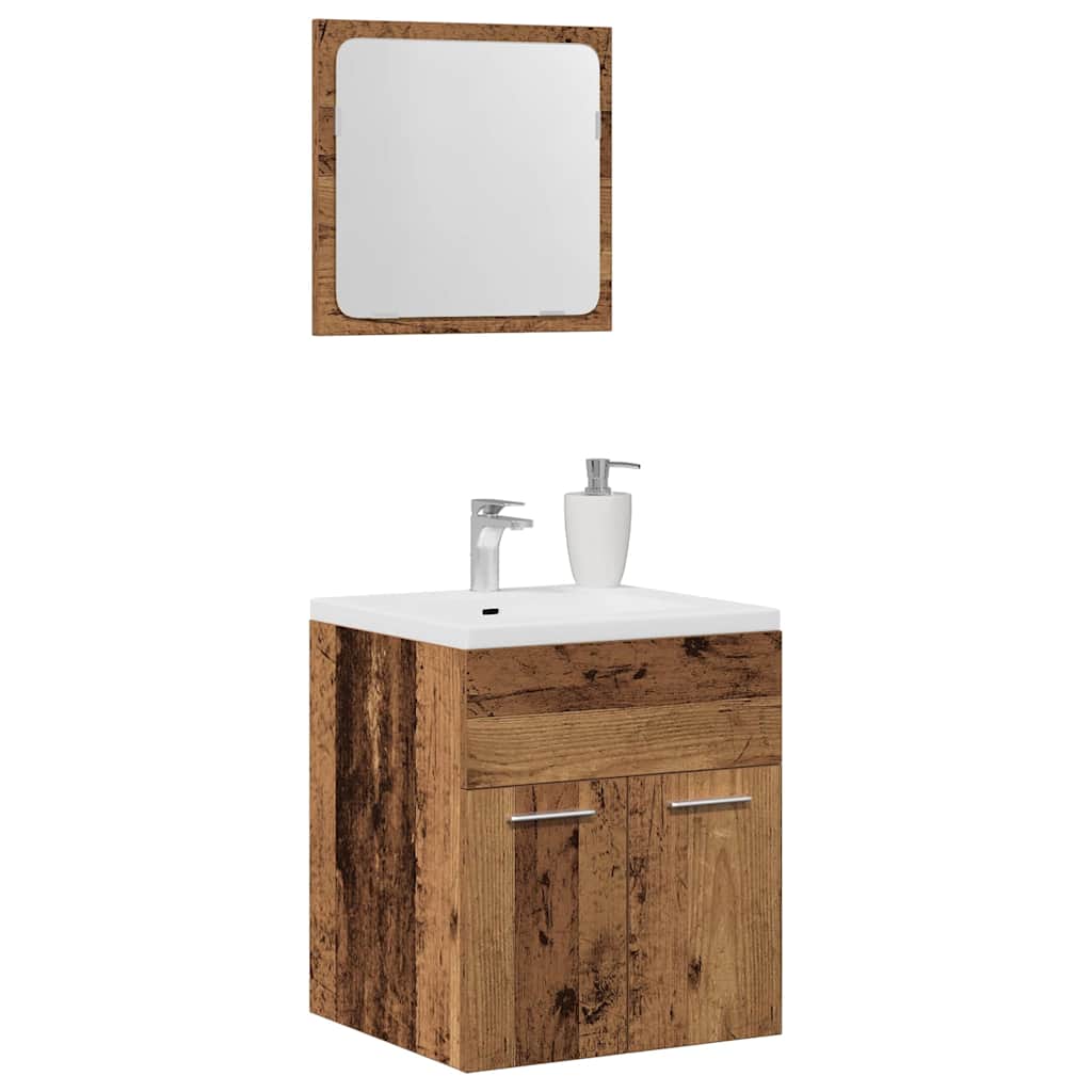 Rustic 2-Piece Bathroom Set - Old Wood Finish Furniture