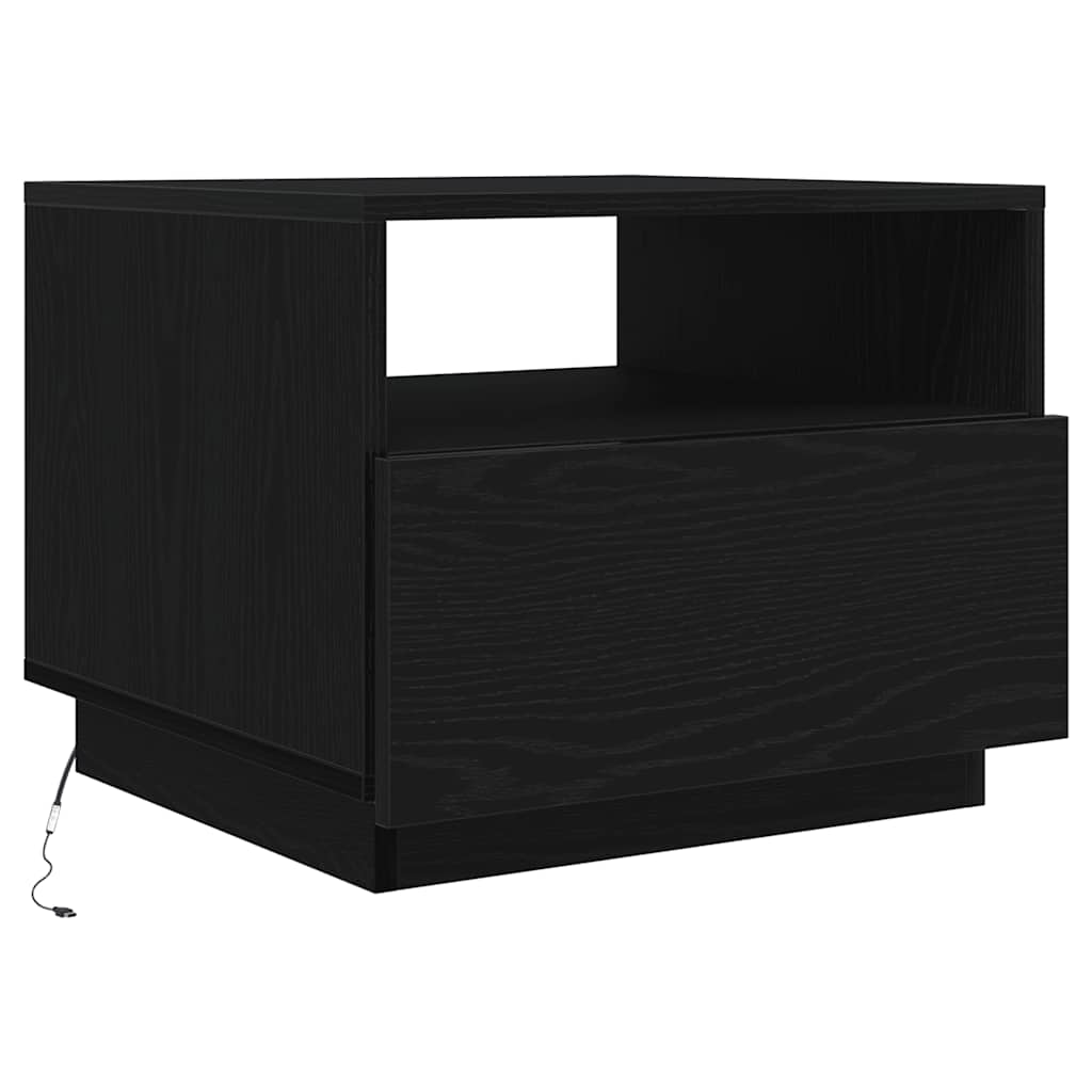 Coffee Table with LED Lights Black Oak 50x49x40 cm