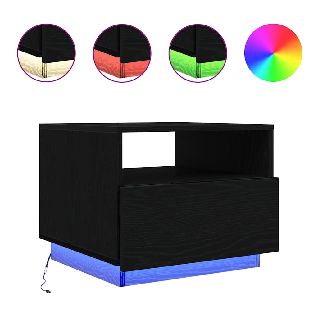 Coffee Table with LED Lights Black Oak 50x49x40 cm