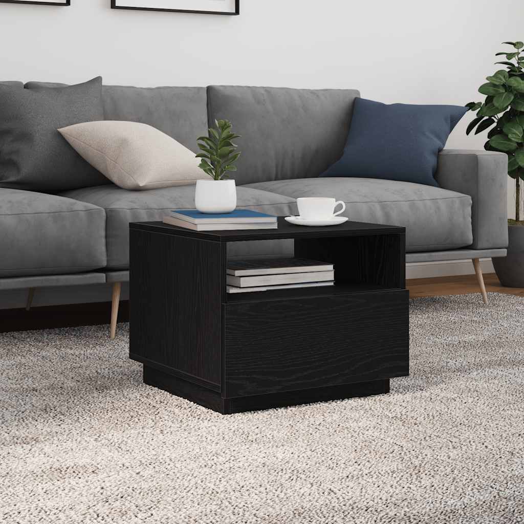 Coffee Table with LED Lights Black Oak 50x49x40 cm
