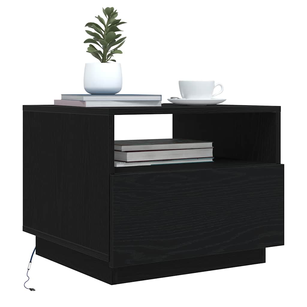 Coffee Table with LED Lights Black Oak 50x49x40 cm