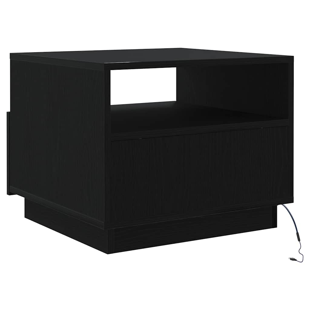 Coffee Table with LED Lights Black Oak 50x49x40 cm