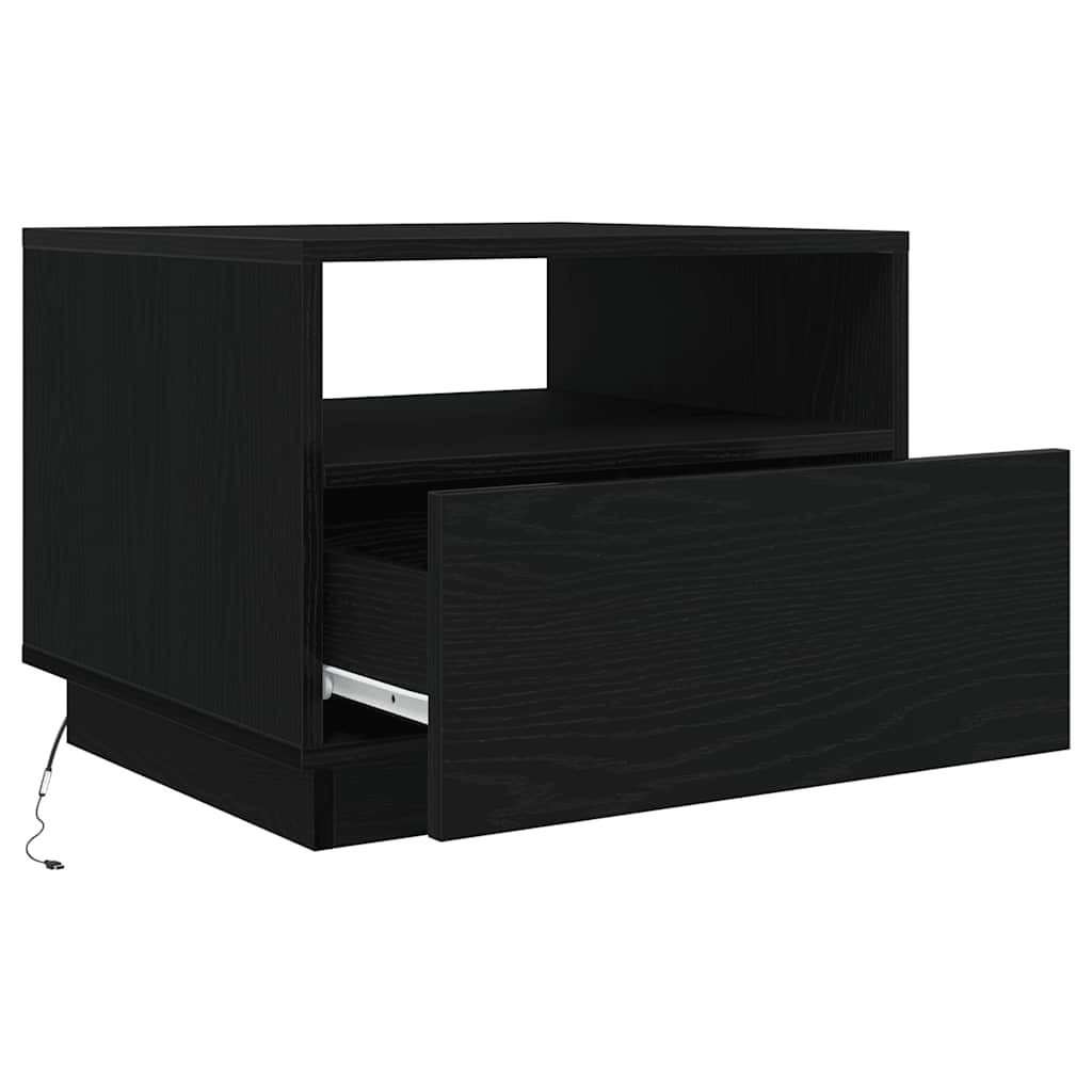 Coffee Table with LED Lights Black Oak 50x49x40 cm