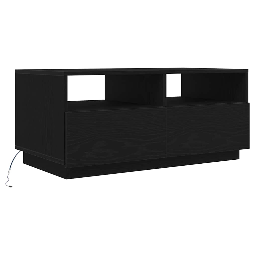 Coffee Table with LED Lights Black Oak 90x49x40 cm