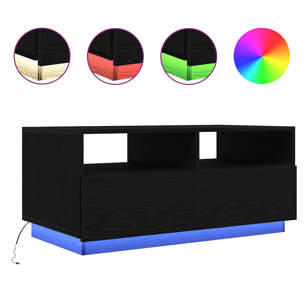 Coffee Table with LED Lights Black Oak 90x49x40 cm