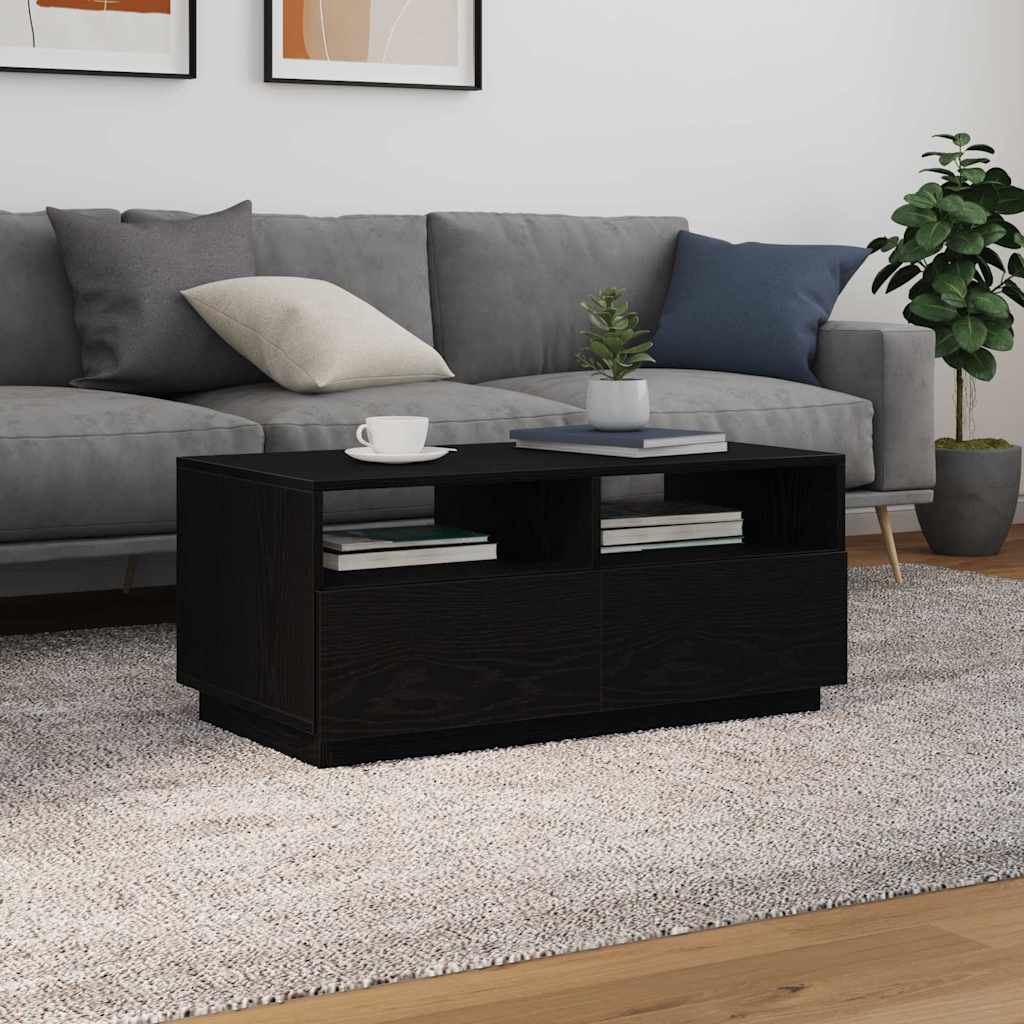 Coffee Table with LED Lights Black Oak 90x49x40 cm