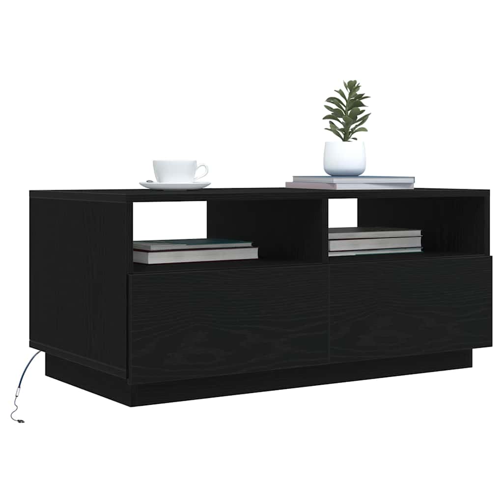 Coffee Table with LED Lights Black Oak 90x49x40 cm