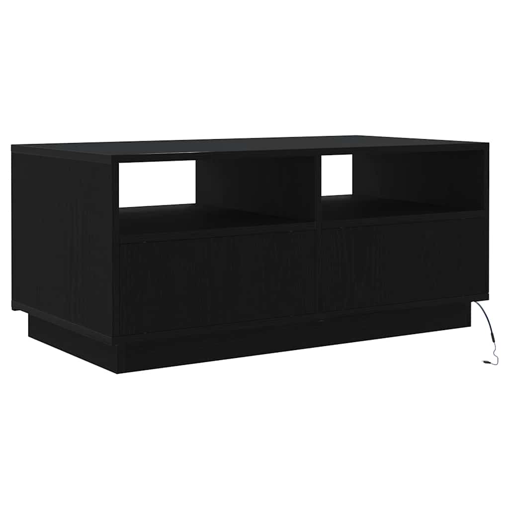 Coffee Table with LED Lights Black Oak 90x49x40 cm