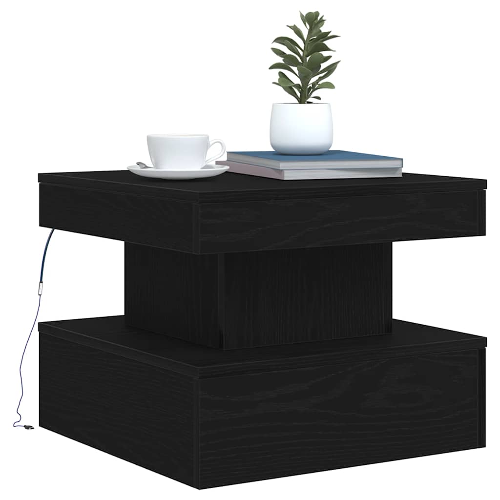 Coffee Table with LED Lights Black Oak 50x50x40 cm