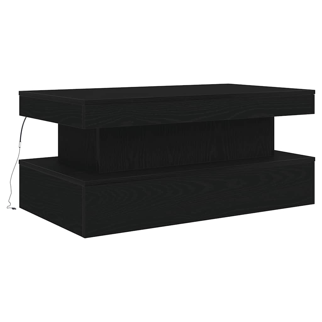 Coffee Table with LED Lights Black Oak 90x50x40 cm