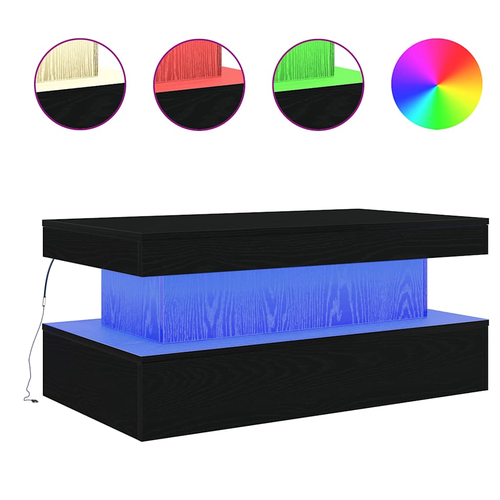 Coffee Table with LED Lights Black Oak 90x50x40 cm